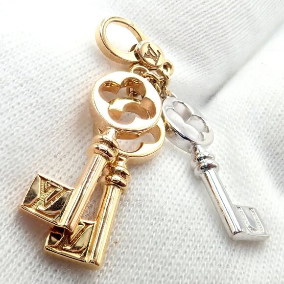 Rare! Louis Vuitton LV 18k Tri Color Gold Enamel Heart Three Keys Charm Pendant - Picture 6 of 8